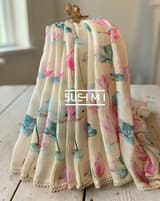 Pure lenin saree with statement Pichwai Print