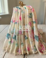Pure lenin saree with statement Pichwai Print