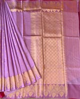 Lilac Pink Poona Silk Saree with heavy weaving open Mashru border