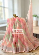 Floral printed handloom lenin saree