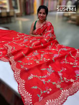 Red Pure Organza with petite point embroidery: S62F170