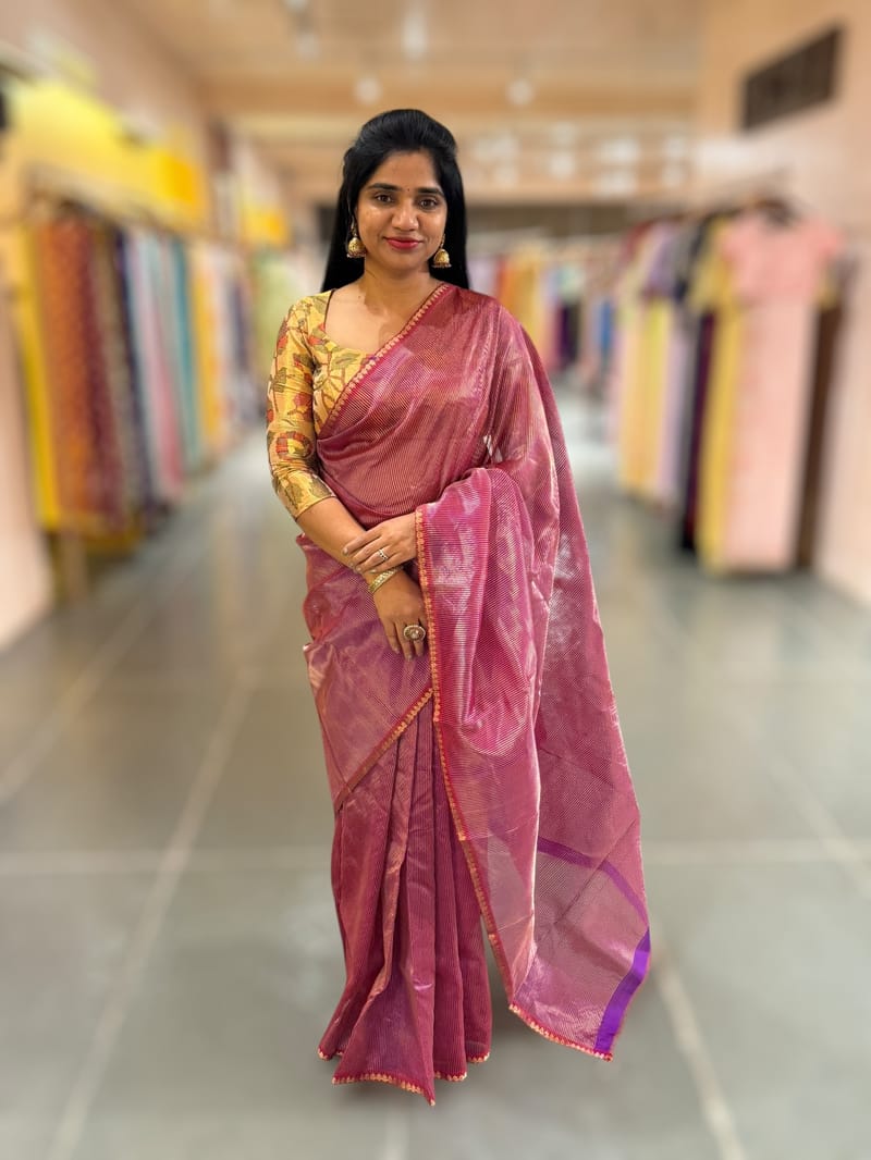 Purple Chanderi Tissue saree with designer tissue blouse