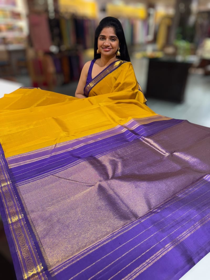 Mustard checks kanjeevaram saree SS50146