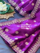 Purple Banarasi Silk Saree with Handwork D62F001
