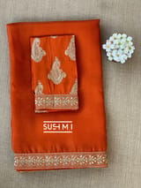Rust Orange Organza Saree with sabhyasachi borders S62115