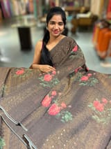 Darkest Brown Printed Tussar Tissue Saree SS50449