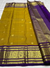 Mustard olive & Brinjal Combo Kanchipuram Vintage checks Saree SS50158