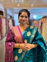 Peacock Blue Pure Handloom Raw Silk Saree SS50496