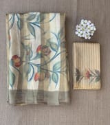 Mul silk handpainted Saree with tissue stripes