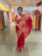 Meroonish Red  Pure organza Saree with pita emb SS50309