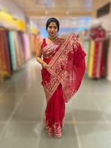 Meroonish Red  Pure organza Saree with pita emb SS50309