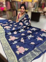 Midnight Blue Mashru Banaras with embroidery SS5013