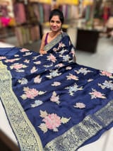Midnight Blue Mashru Banaras with embroidery SS5013