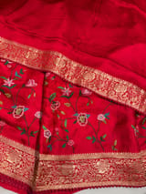 Chilli Red Mashru Banaras with petite Point embroidery SS5007