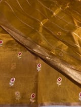 Yellow Gold Handloom Banarasi Tissue with meenakari sona rupa flower motifs