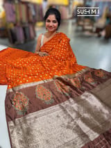 Rust Orange Banarasi Bandhej Silk saree : D62F013