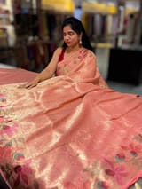 Peach Pink Banarasi Brocade tissue saree with tonchui style weaving & pythani inspired embroidered border  SS5082