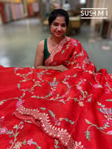 Red Pure Organza with petite point embroidery: S62F170