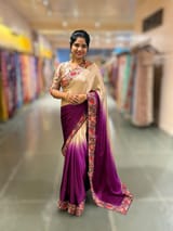 Pure Satin Ombre Dyed Saree with Petite Point Embroidered Border and blouse.