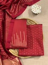 Brick Red Banarasi Handloom Chiniya Silk 3-pc Suit Set SS50588