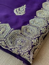 Dark Brinjal Color Pure Satin Saree with Heavy Handwork SS50617