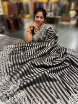Black & Silver Combo Chanderi tissue Saree with heavy Pita embroidered Border
