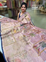 Pastel Pink Banarasi printed Tissue saree with handwork S62F057