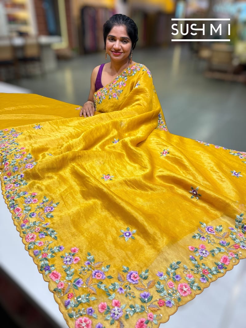 Mango Yellow Mul Tissue stripes saree DSCL041