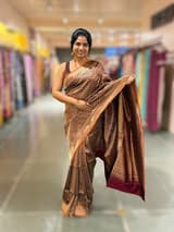 Brown Banarasi Tanchoi Silk Saree