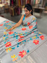 Light Grey Kanchi Soft Silk Saree with ajamdani inspired print SS50503