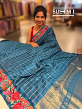 Peacock Blue Mysore Silk Saree with petitepoint embroidery S62111