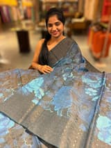 Elephant Grey Printed Tussar Tissue Saree. SS50450