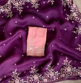 Violet  Pure Organza heavy handwork saree
