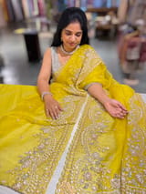 Lemon Yellow Organza Silk Saree with heavy intricate handwork SS50253