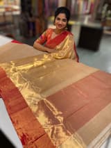 Pure Handloom Gold Tissue Saree with red tissue single muniya border SS50237
