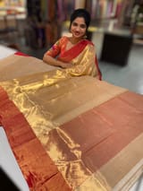 Pure Handloom Gold Tissue Saree with red tissue single muniya border SS50237