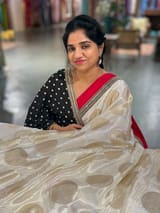 Half white Crepe Silk Polka dot Saree with sabhyasachi Borders & Blouse SS50584
