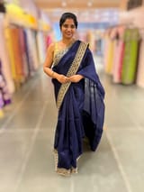 Navy Blue Pure Organza Saree with sabyasachi borders and blouse SS50290