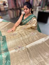 Emerald Green Banarasi Brocade Tissue with embroidery