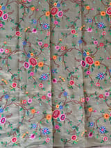 Dusty Blue Tissue Stripes Saree with petite point Embroidered tissue border and blouse .