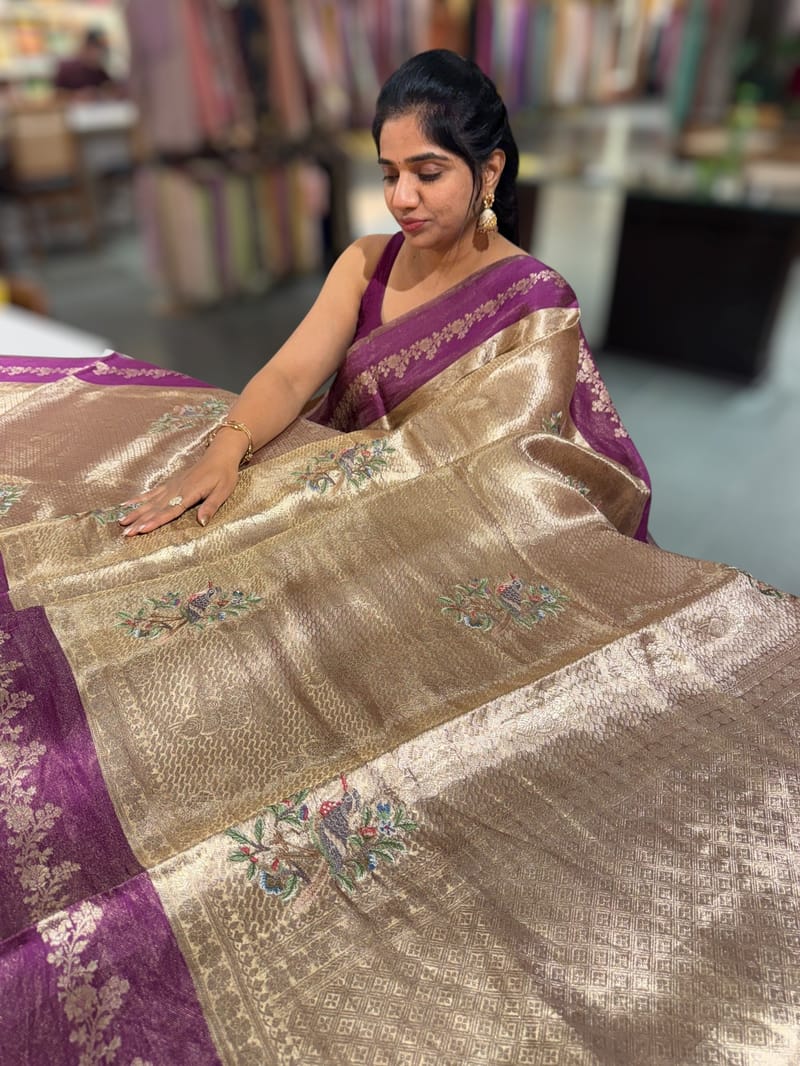Purple Banarasi Brocade Tissue with embroidery SS50221