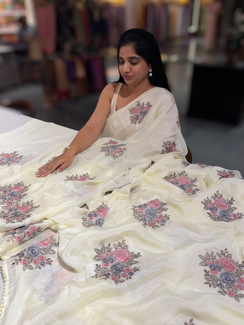 Pastel yellow chinnon with embroidery SS50520
