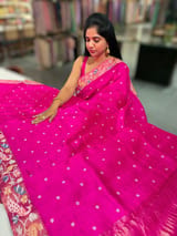 Fuschia Pink Raw Silk Saree with Pythani inspired Embroidery