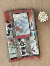 Mul silk tissue stripes handloom saree with handpainting