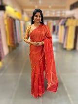 Red chanderi Tissue saree with designer tissue blouse