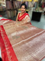 Red Banarasi Brocade Tissue with embroidery SS50222