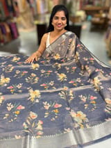 Midnight Blue Printed Banarasi Cotton Tissue SS50561