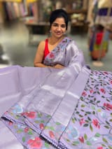 Lilac kora tissue saree with pythani inspired embroidery