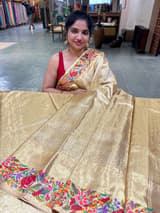 Gold Kanjeevaram Tissue Sareewith petite point embroidery : D62F087