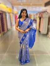 Electric Blue Premium Handloom Designer Tissue saree with exquisite embroidery